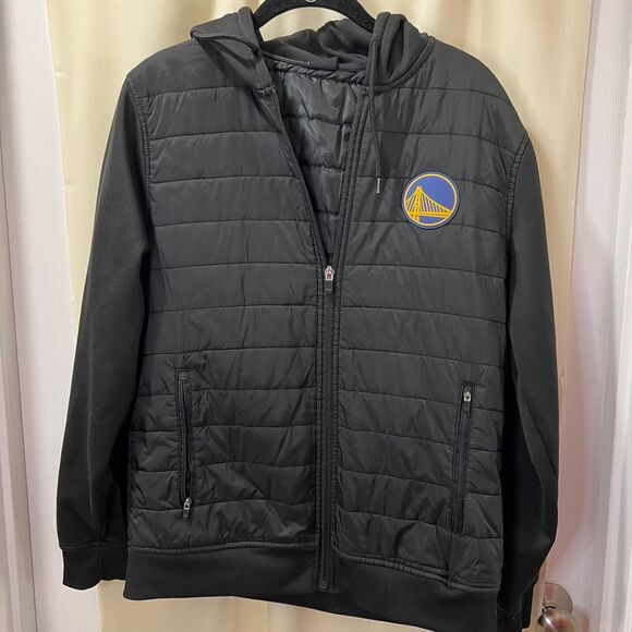 Golden State Warriors NBA Quilted Jacket Hoodie Black Blue Basketball Fan Gear-S - Picture 1 of 12